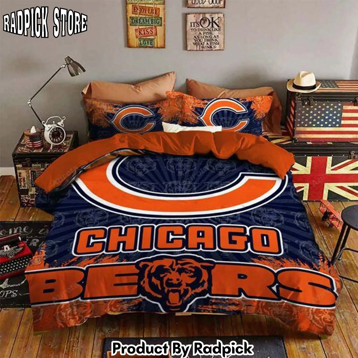 Radpick v6 chicago bears logo bedding set duvet cover pillow rp327556